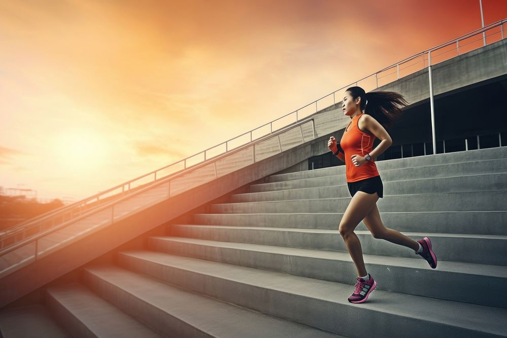Running jogging sports stairs. AI generated Image by rawpixel.