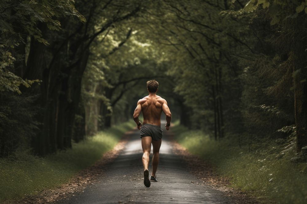 Running jogging forest adult. AI generated Image by rawpixel.