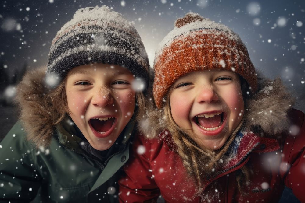 Portrait snow laughing outdoors. AI generated Image by rawpixel.