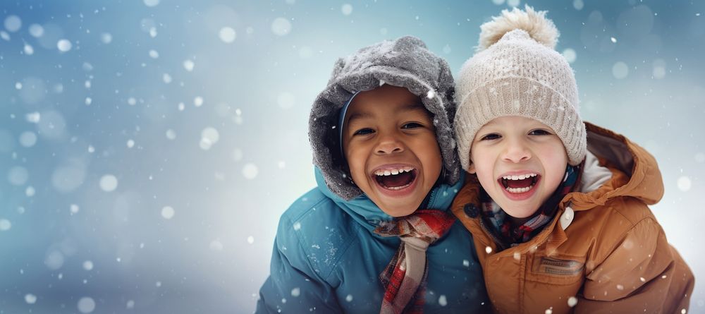 Snow laughing portrait outdoors. AI generated Image by rawpixel.