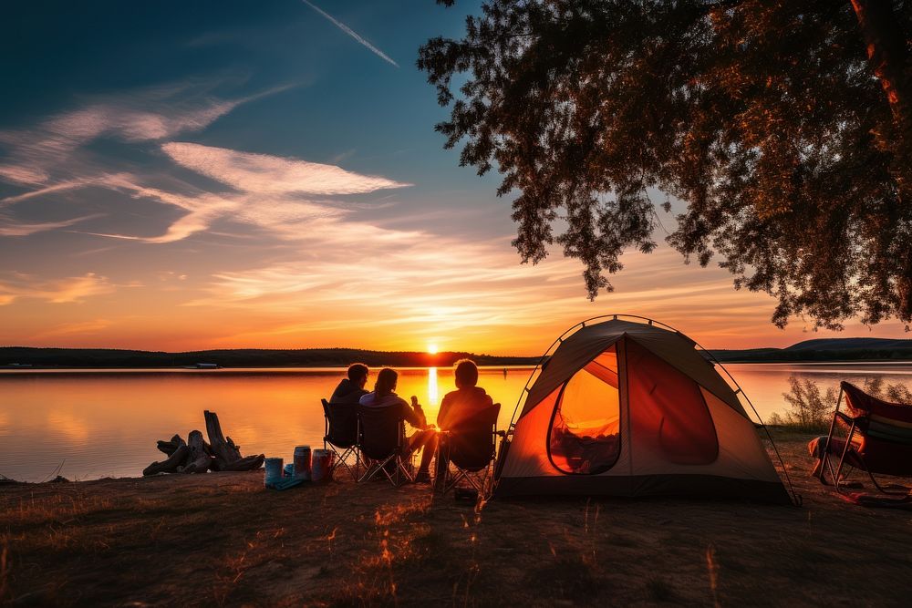 Camping outdoors sunset nature. AI generated Image by rawpixel.