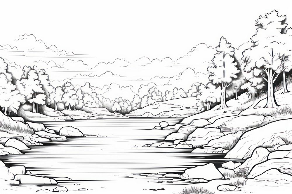 Outdoors drawing sketch river. AI generated Image by rawpixel.
