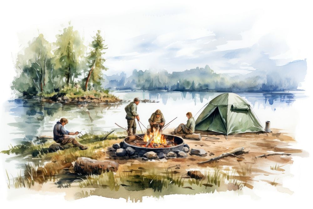 Camping tent campfire outdoors. AI generated Image by rawpixel.