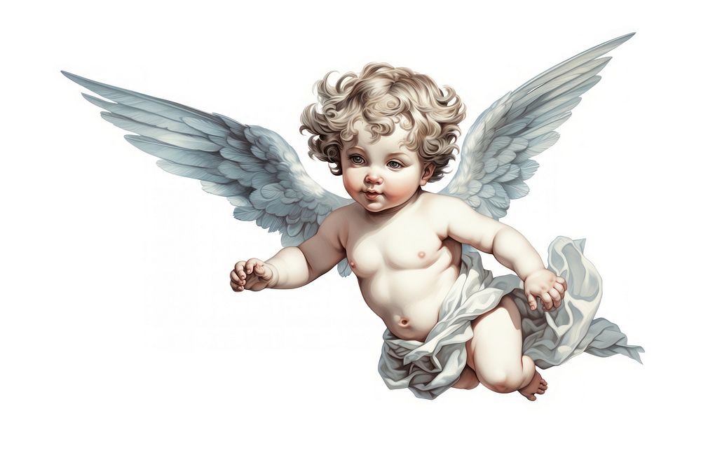 Angel baby white background representation. 