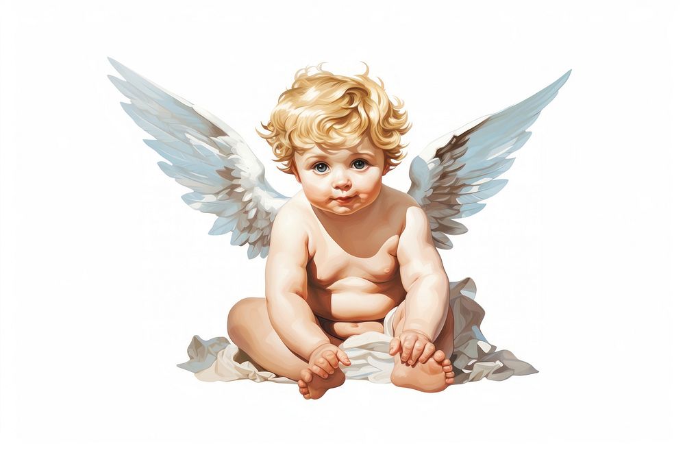Portrait angel baby white background. AI generated Image by rawpixel.