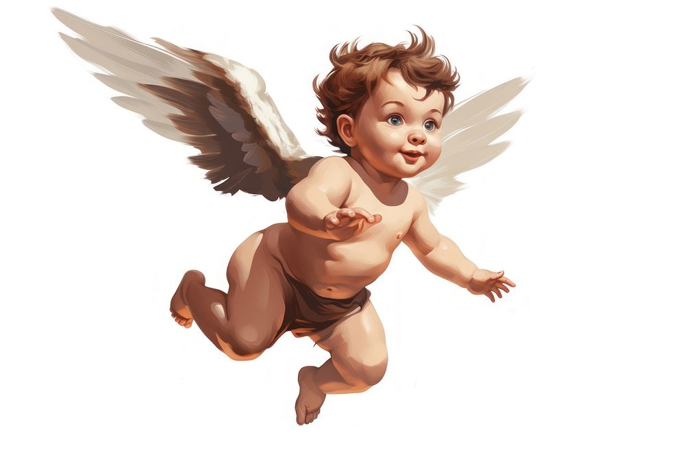 Flying angel baby white background. AI generated Image by rawpixel.