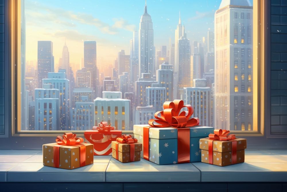 City christmas cartoon window. AI generated Image by rawpixel.