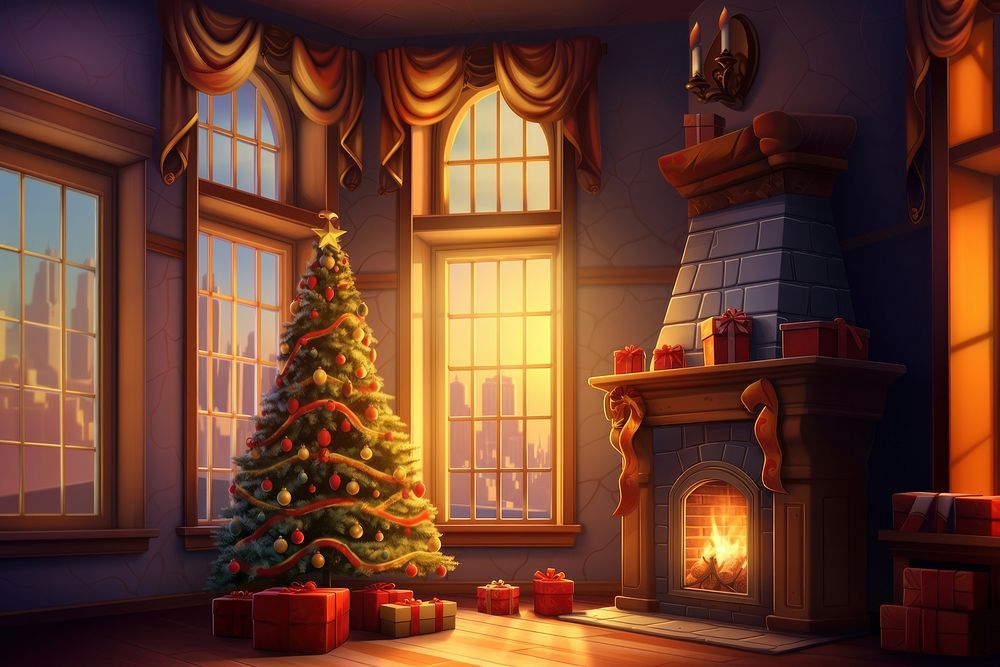 Fireplace christmas window hearth. AI generated Image by rawpixel.