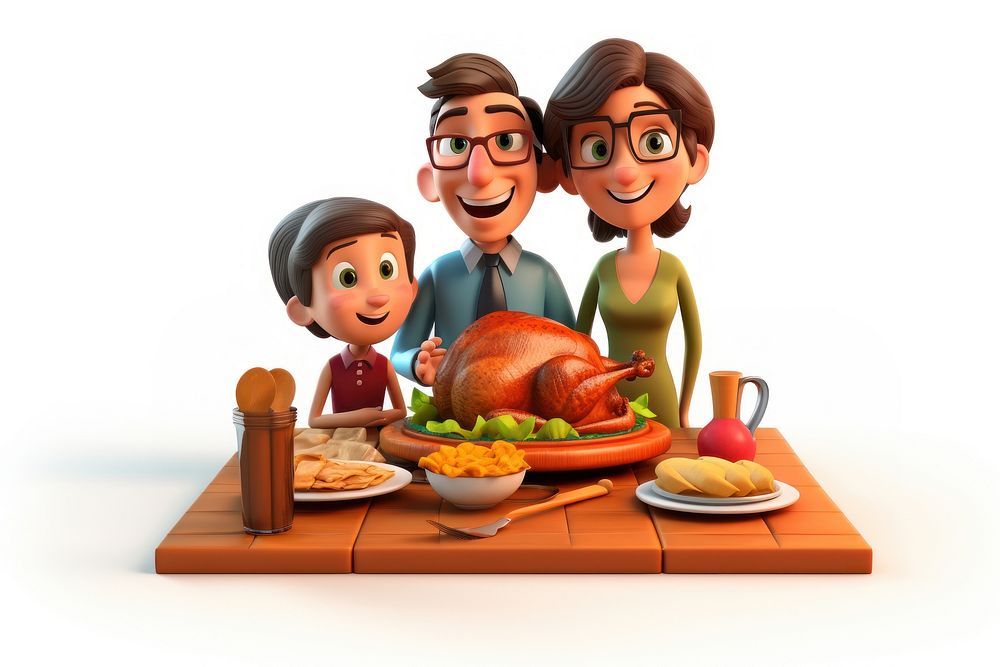 Cartoon dinner thanksgiving family. AI generated Image by rawpixel.