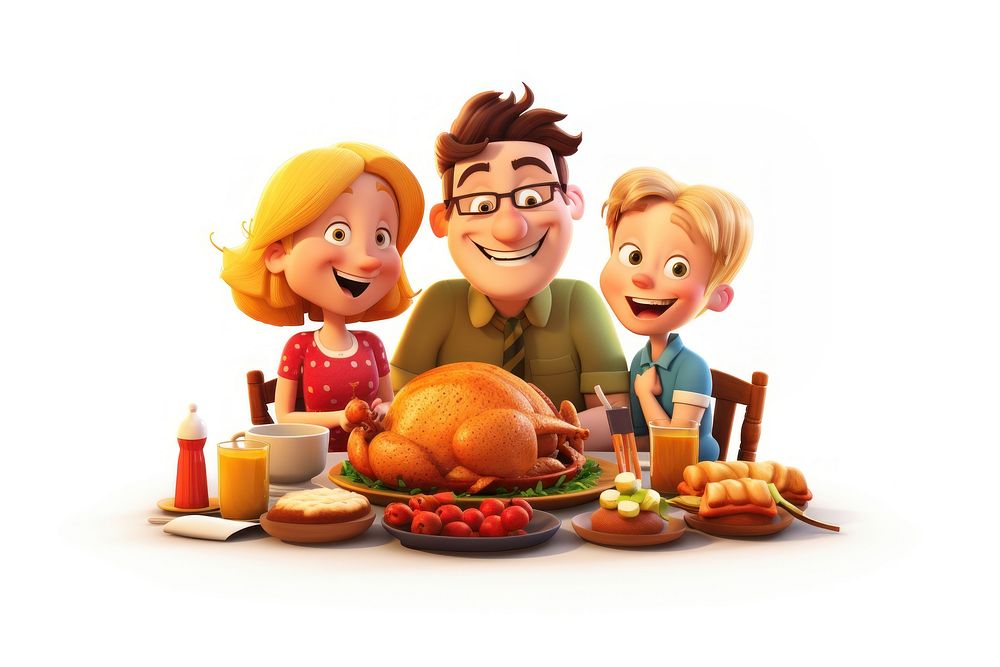 Thanksgiving cartoon family dinner. AI generated Image by rawpixel.