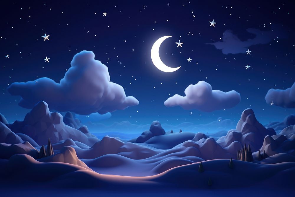 Night moon sky landscape. AI generated Image by rawpixel.