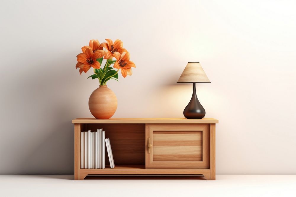 Flower lamp furniture sideboard. AI generated Image by rawpixel.