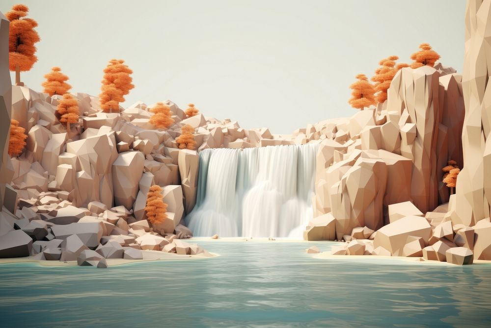 Waterfall outdoors nature tranquility. AI generated Image by rawpixel.