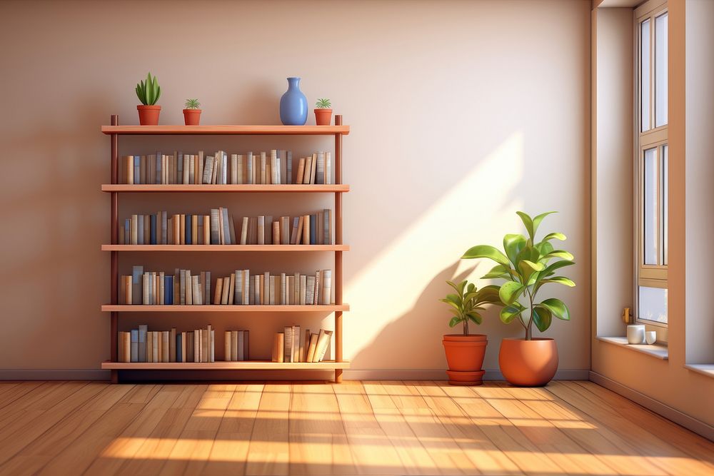 Bookshelf plant wood furniture. AI generated Image by rawpixel.