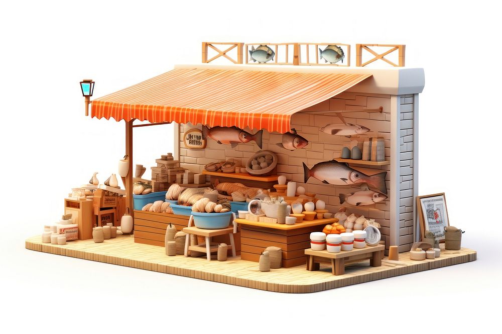 Fish market architecture wood dollhouse. AI generated Image by rawpixel.