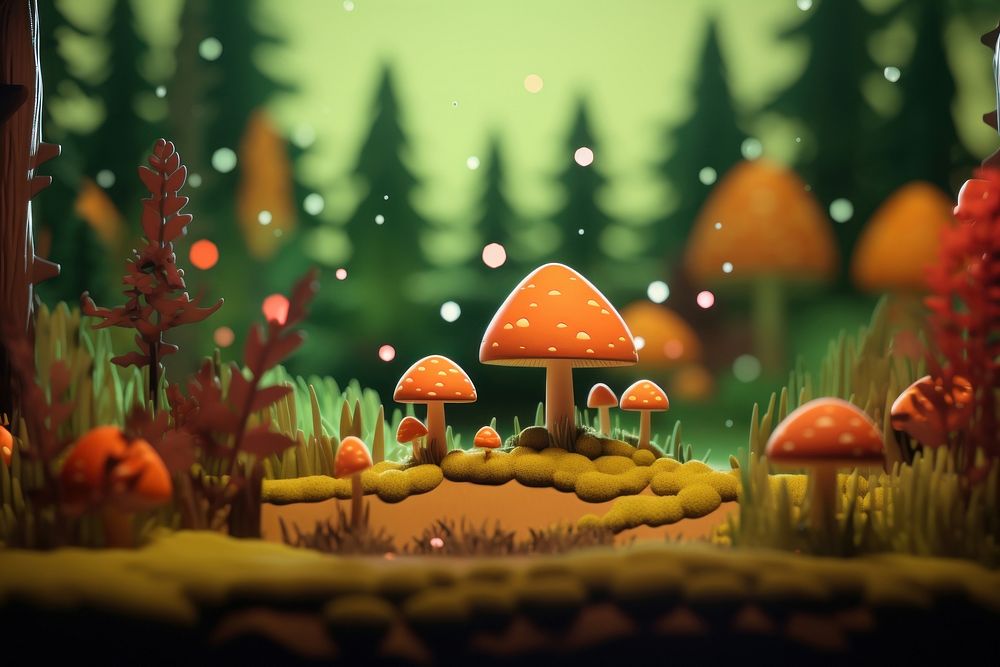Outdoors cartoon fungus forest. AI generated Image by rawpixel.