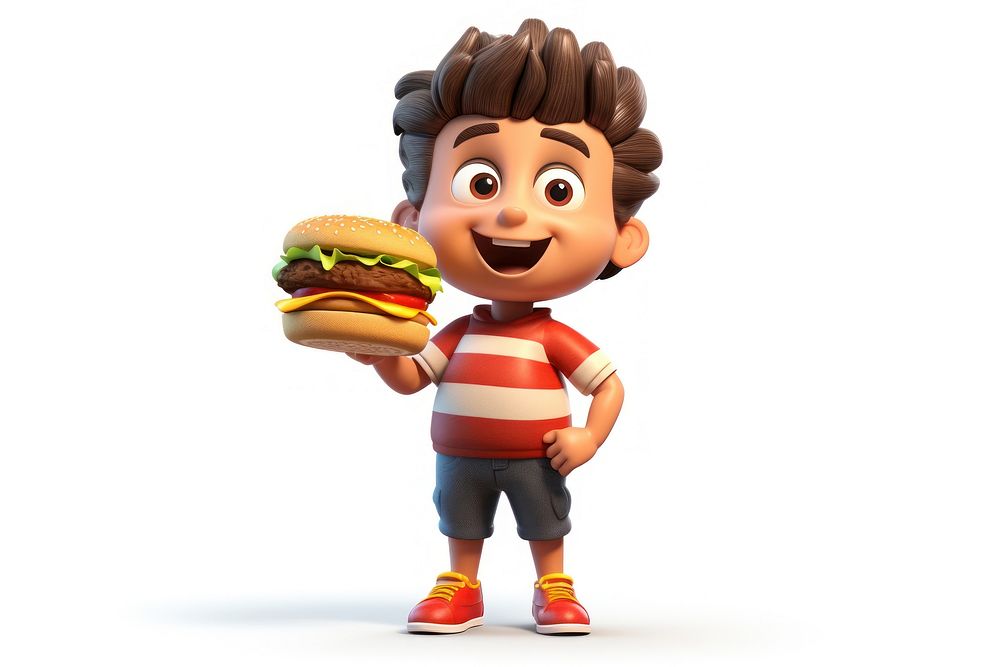 Hamburger cartoon food white background. AI generated Image by rawpixel.