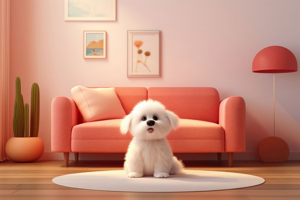 Living room puppy furniture mammal. AI generated Image by rawpixel.