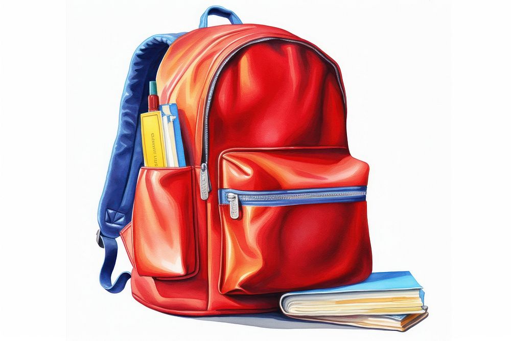 School backpack bag red white background. AI generated Image by rawpixel.