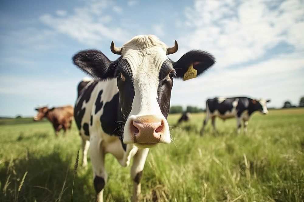 Grassland outdoors cow livestock. 