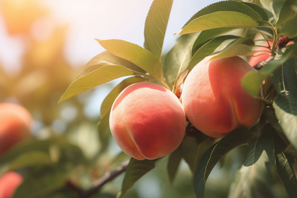 Peach outdoors plant fruit. AI generated Image by rawpixel.