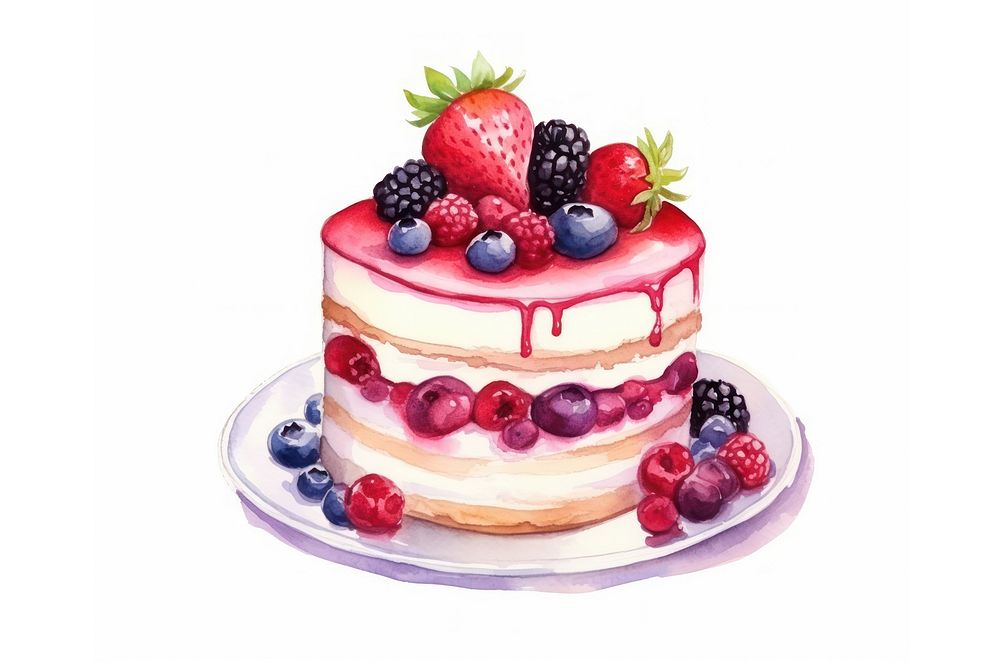 Cake raspberry blueberry dessert. AI generated Image by rawpixel.