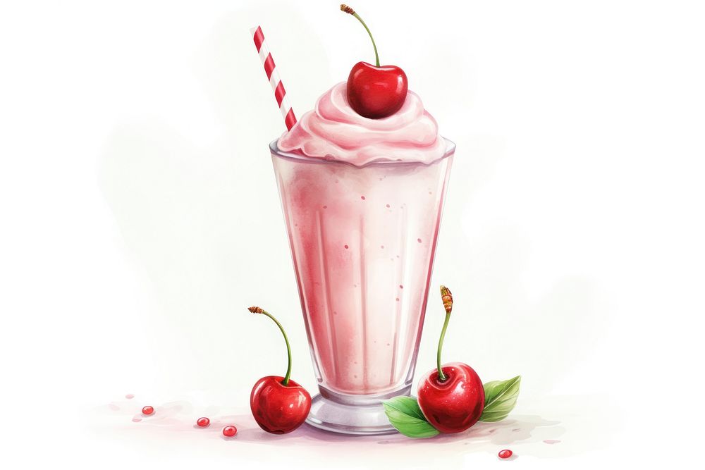 Cherry milk strawberry milkshake. AI generated Image by rawpixel.