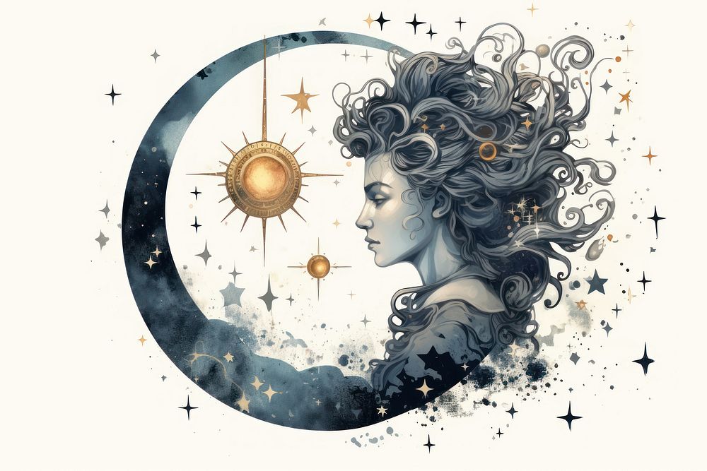 Moon creativity astronomy hairstyle. AI generated Image by rawpixel.