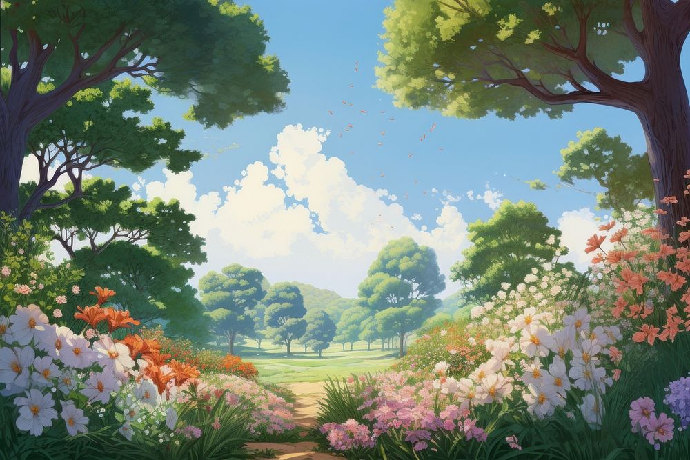 Flower tree park landscape. AI generated Image by rawpixel.