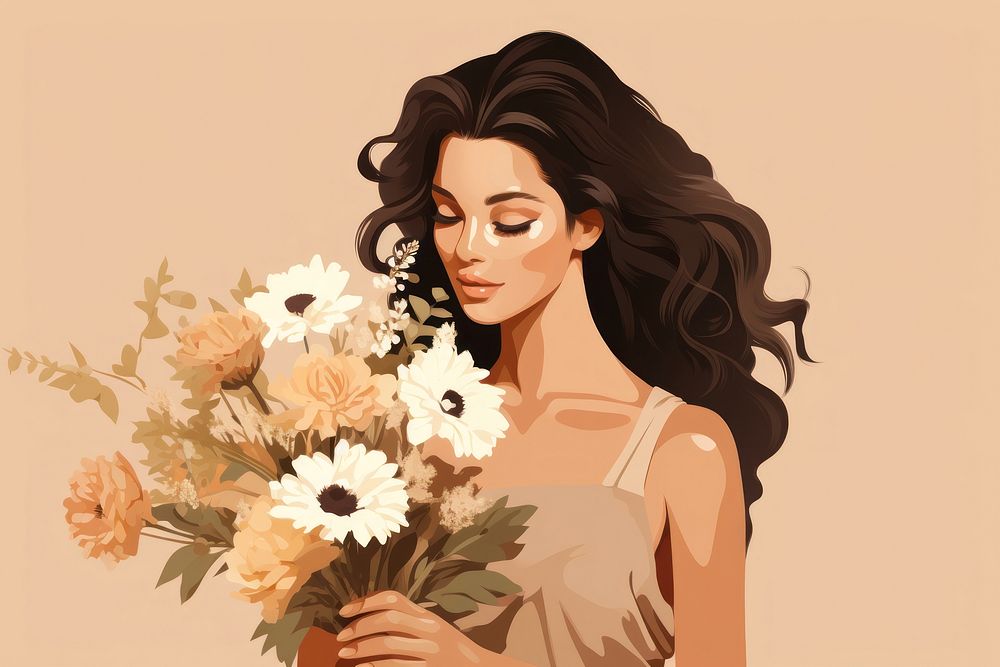 Portrait drawing flower adult. AI generated Image by rawpixel.