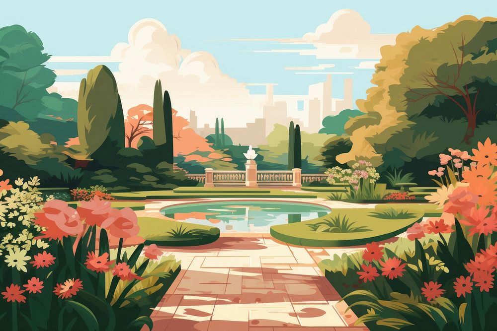 Garden architecture landscape outdoors. AI generated Image by rawpixel.