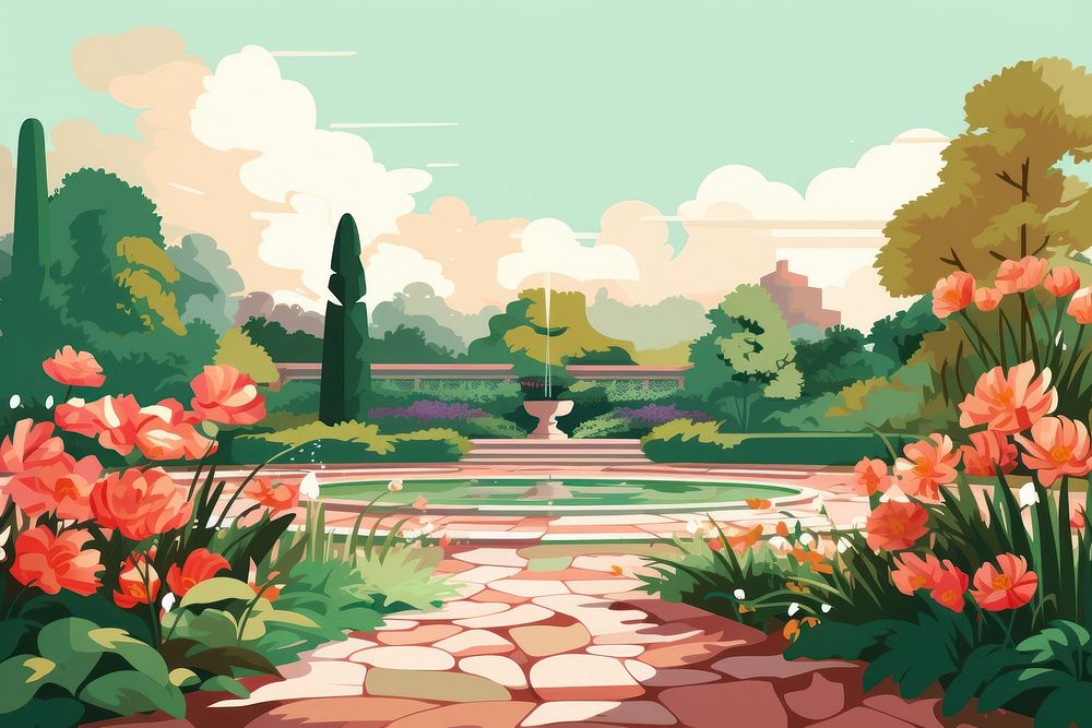 Landscape garden outdoors painting. AI generated Image by rawpixel.