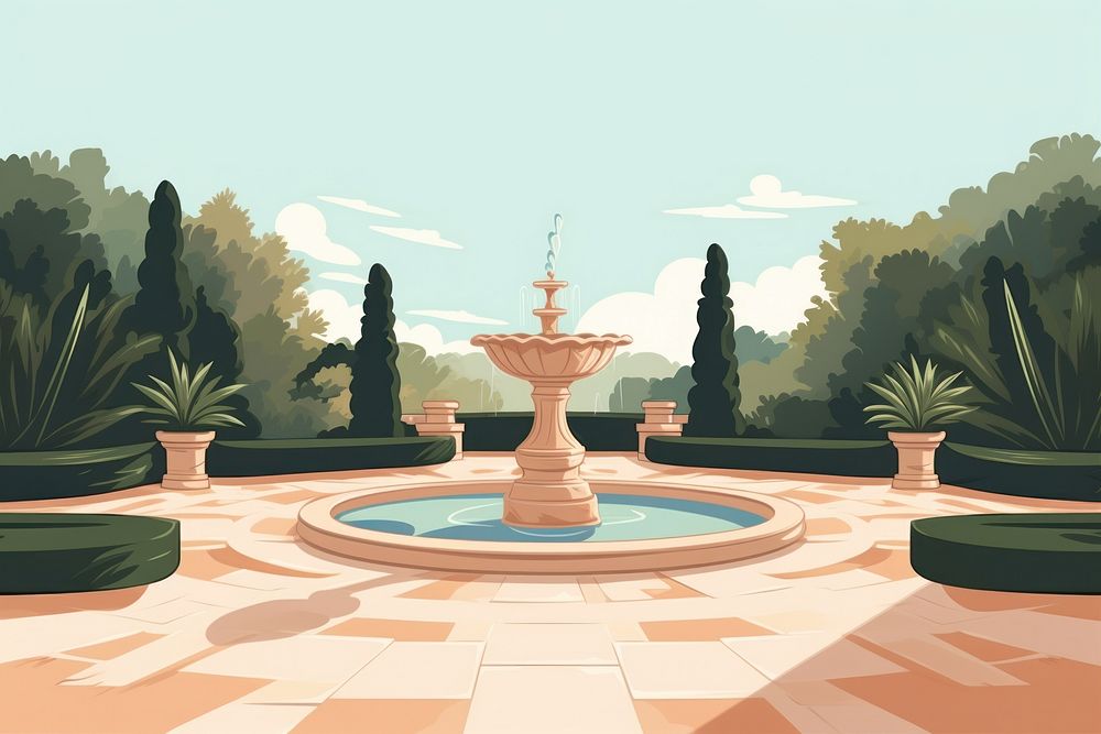 Fountain architecture outdoors garden. AI generated Image by rawpixel.