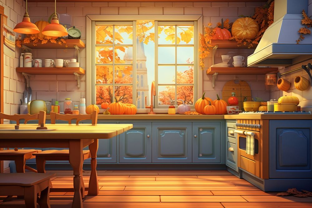 Kitchen thanksgiving cartoon indoors. AI generated Image by rawpixel.