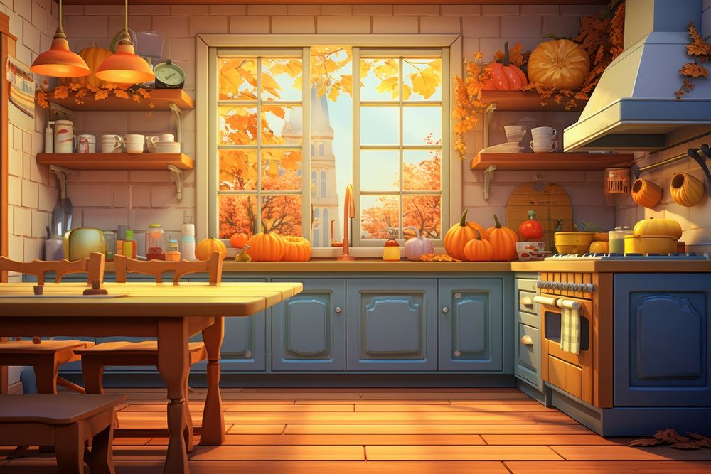 Kitchen thanksgiving cartoon indoors. 