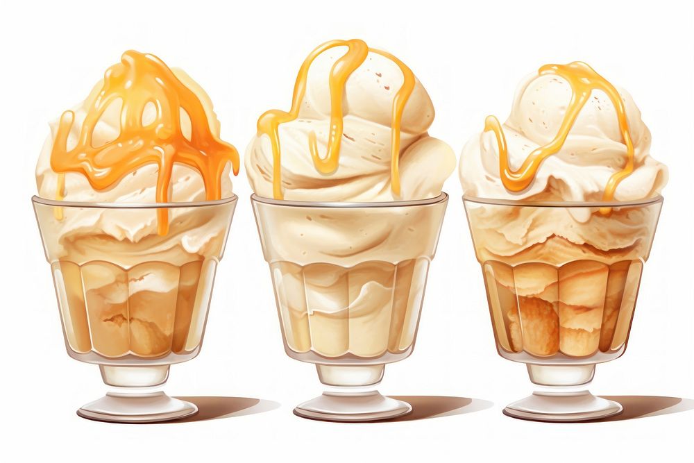 Cream dessert vanilla sundae, digital paint illustration. AI generated image