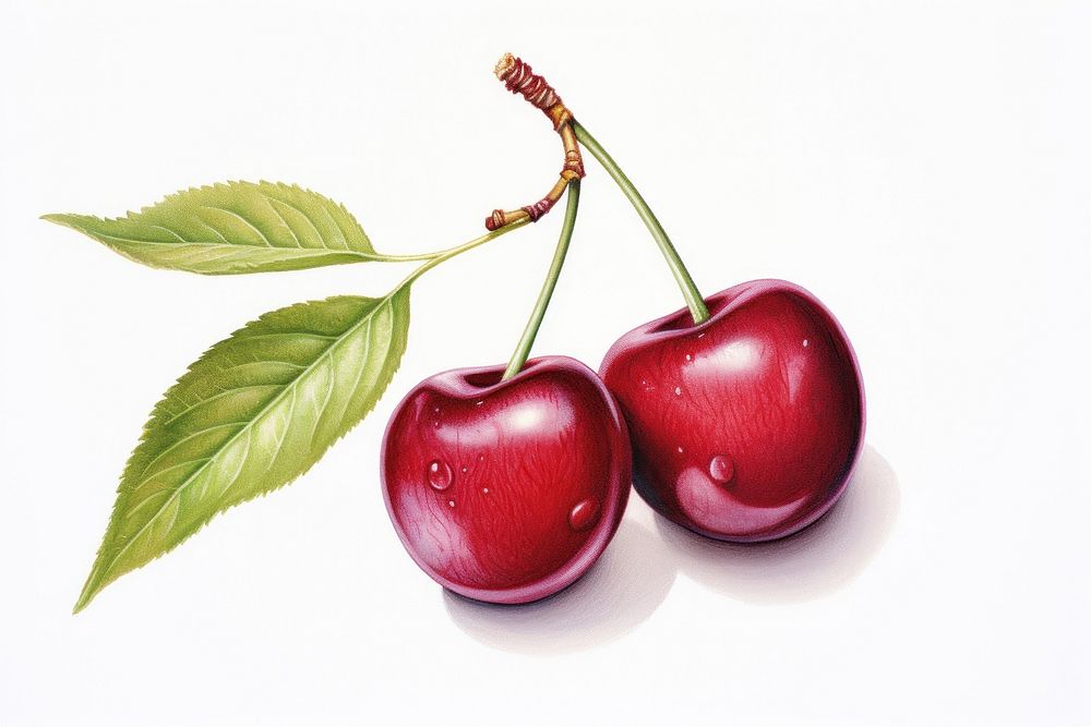Cherry fruit plant food, digital paint illustration. AI generated image
