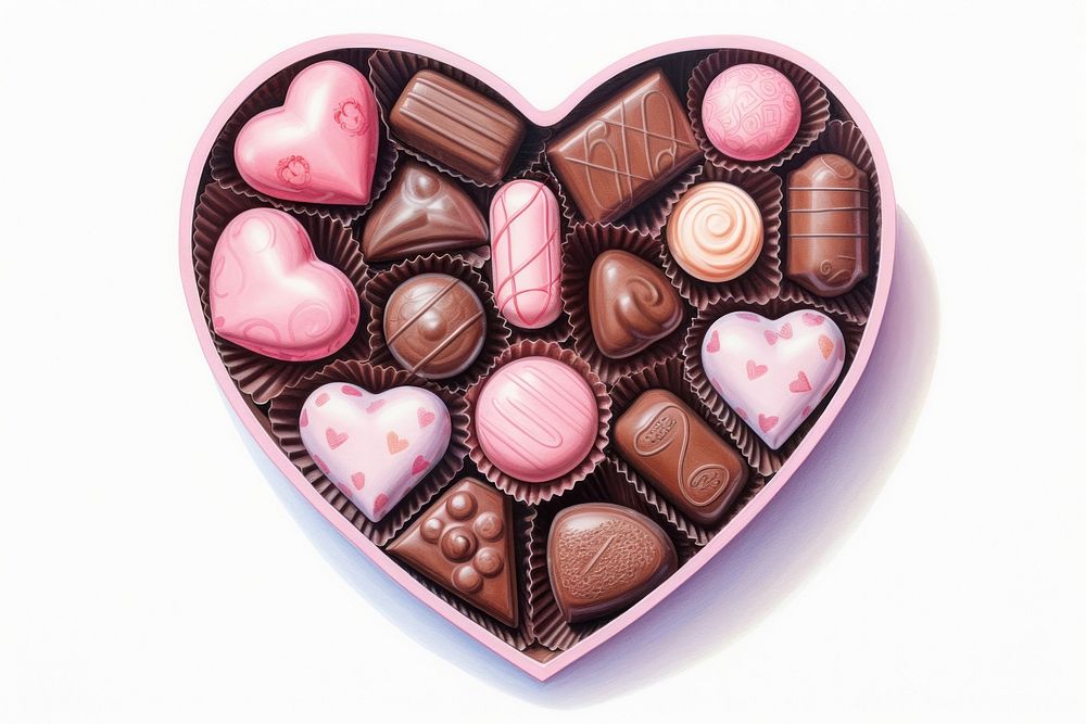 Chocolate confectionery dessert heart, digital paint illustration. AI generated image