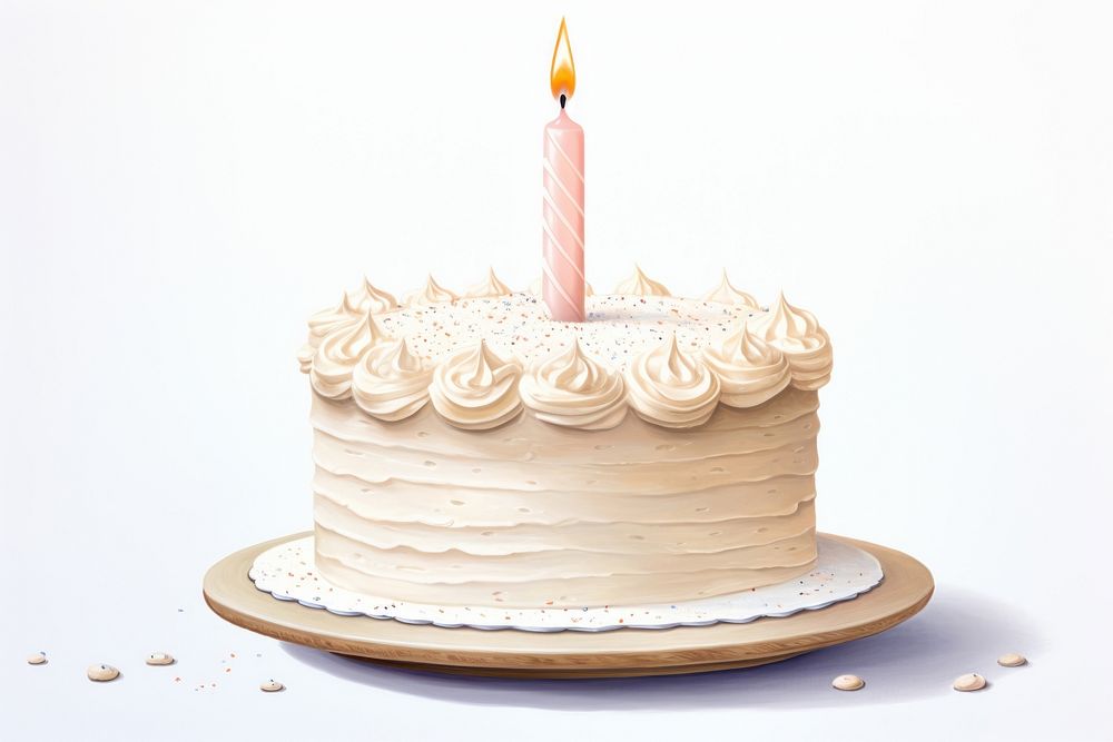 Candle cream cake birthday, digital paint illustration. AI generated image