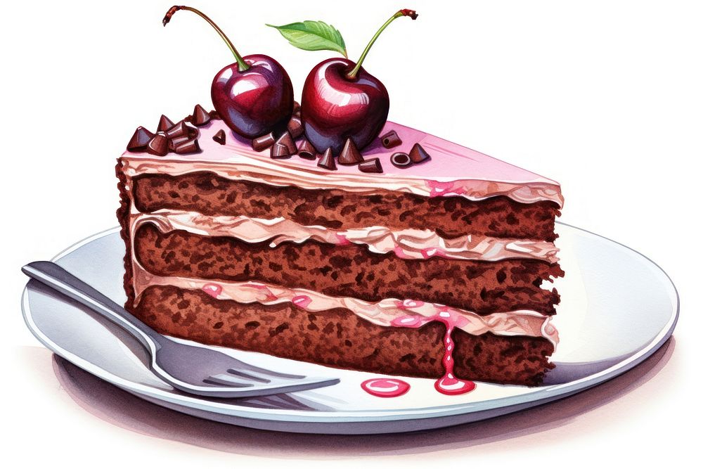 Plate cake chocolate dessert, digital paint illustration. AI generated image