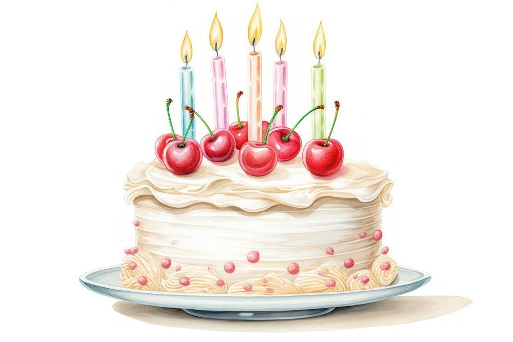 Cream cake birthday dessert, digital paint illustration. AI generated image