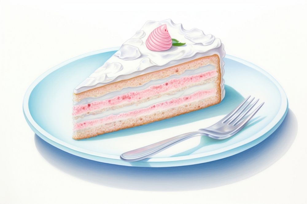 Plate cake dessert cream, digital paint illustration. AI generated image