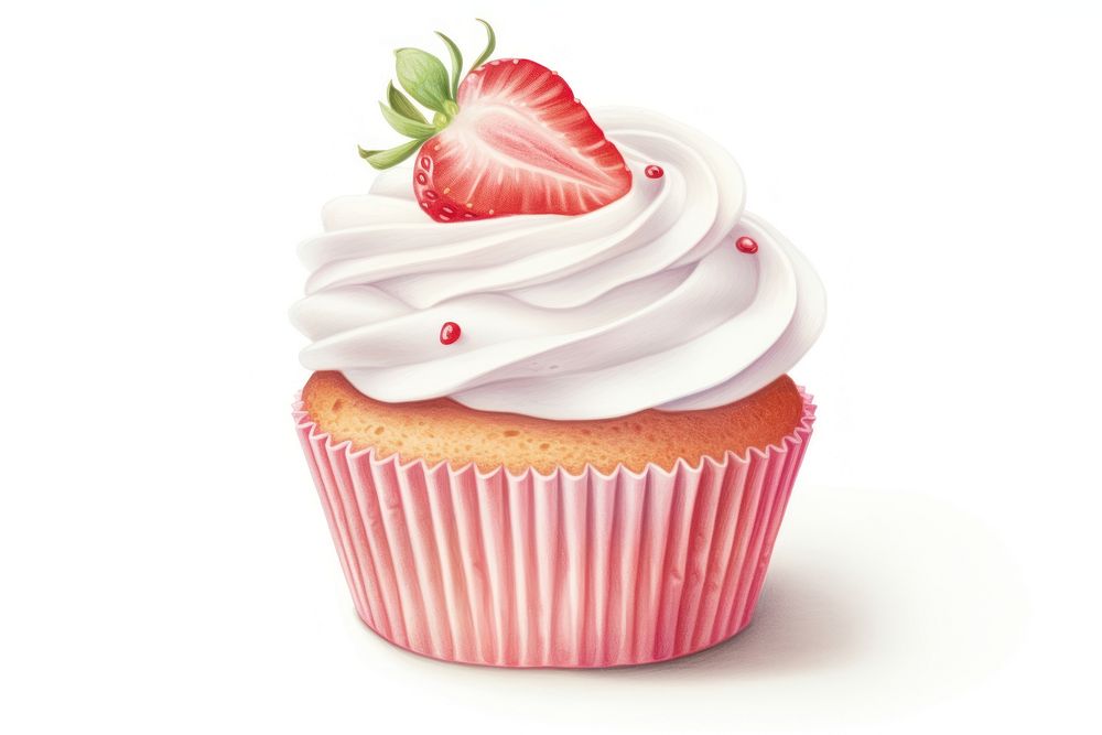 Cupcake berry cream strawberry, digital paint illustration. AI generated image