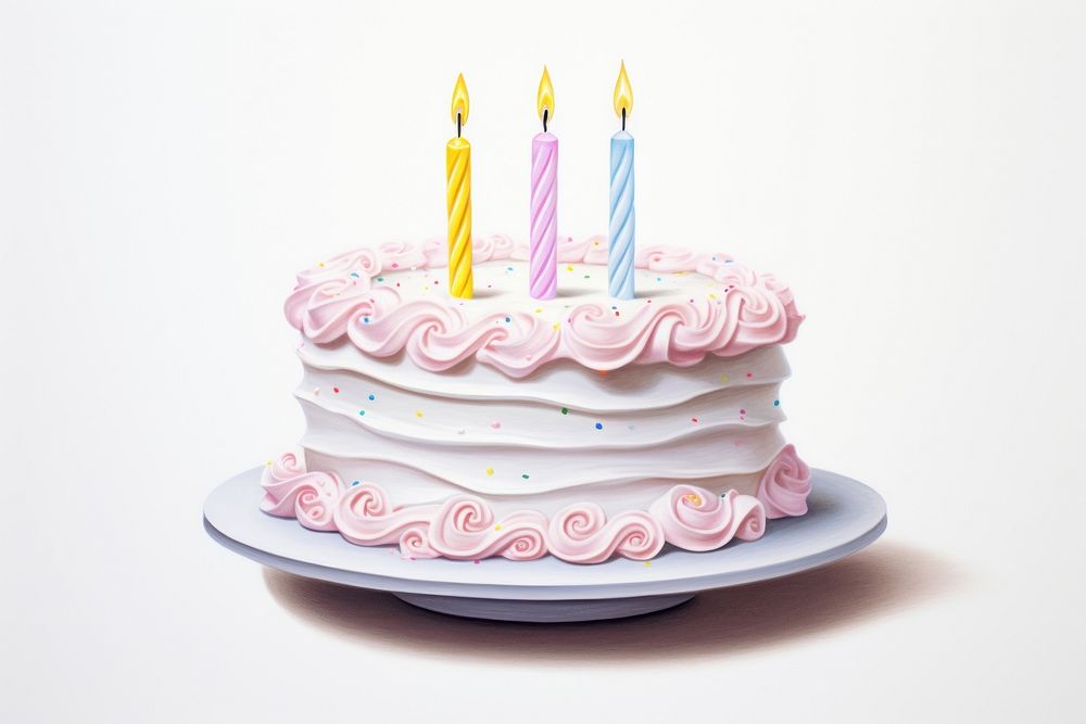 Cream cake birthday dessert, digital paint illustration. AI generated image
