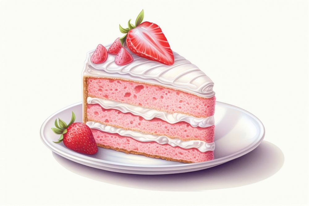 Strawberry cream cake dessert, digital paint illustration. AI generated image