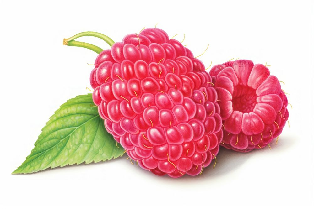 Raspberry fruit plant food, digital paint illustration. AI generated image