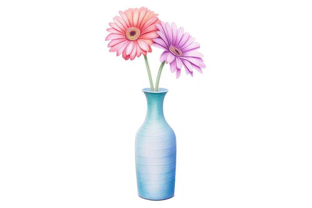 Flower vase plant white background, digital paint illustration. AI generated image