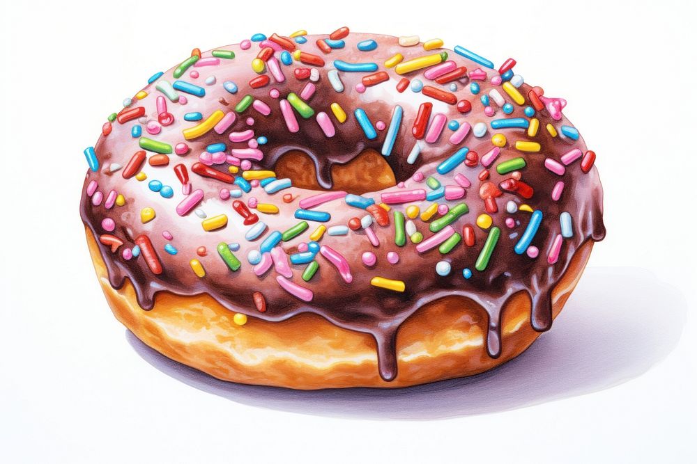 Donut sprinkles chocolate dessert, digital paint illustration. AI generated image