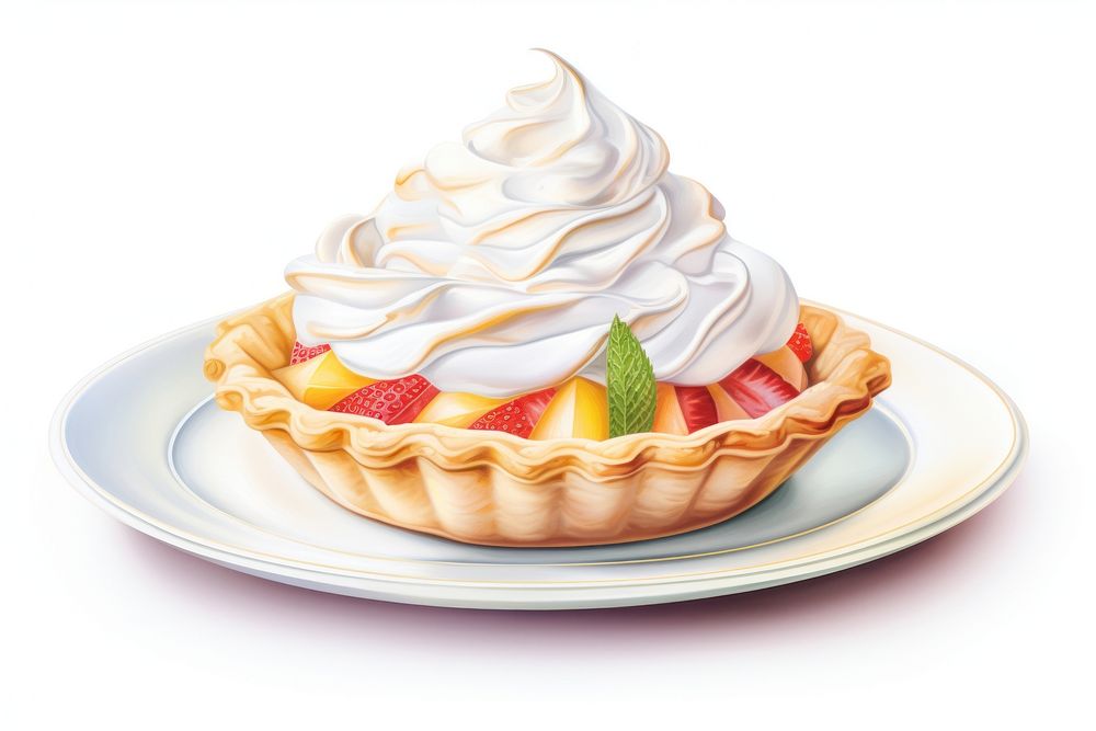 Plate dessert cream fruit. AI generated Image by rawpixel.