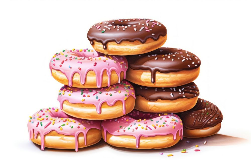 Donut chocolate dessert glaze, digital paint illustration. AI generated image
